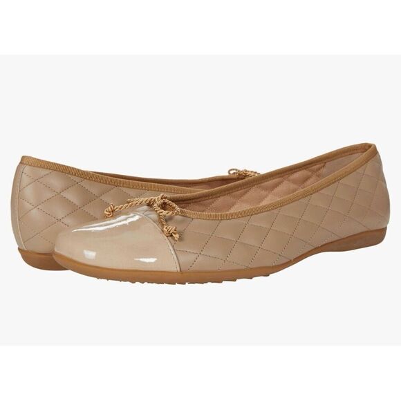 FSNY French Sole quilted leather patent toe ballet flats tan 6 - Picture 1 of 12